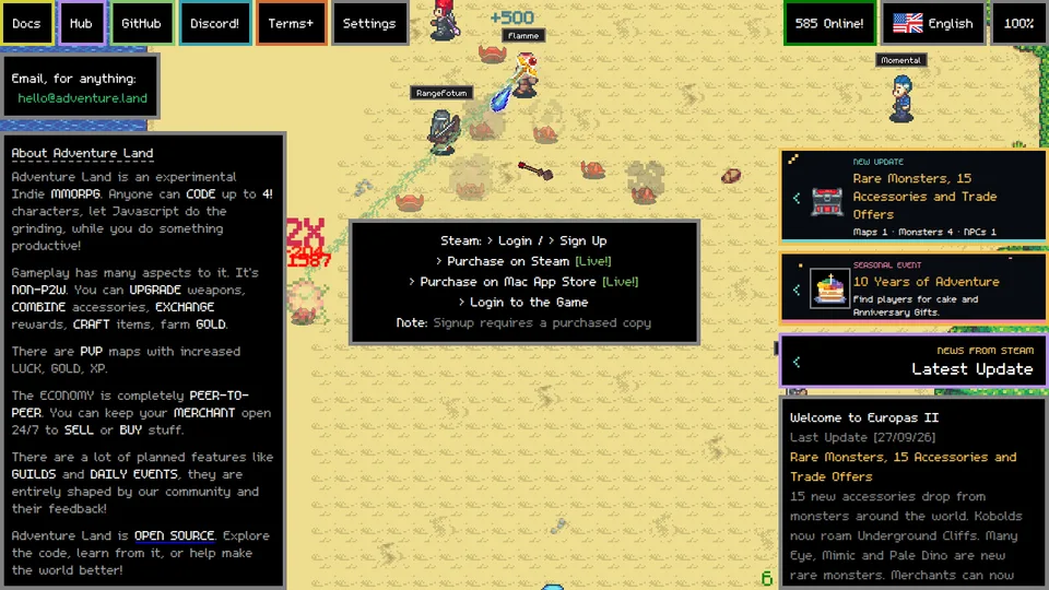 Adventure Land home page