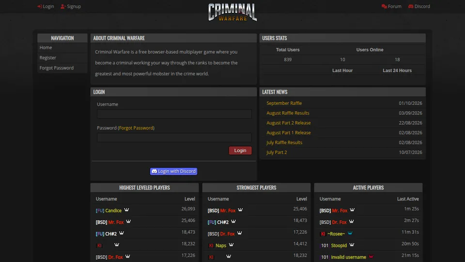 Criminal Warfare home page