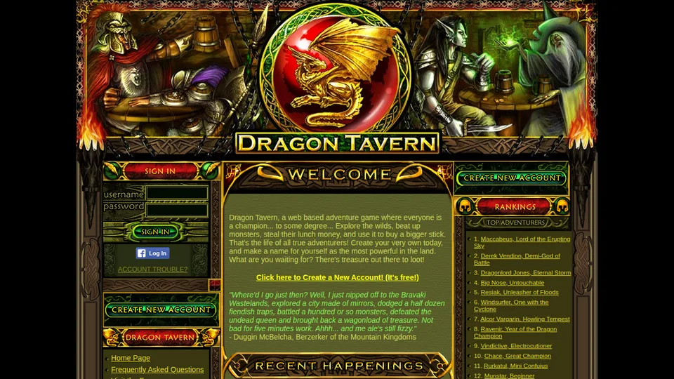 Dragon Tavern home page