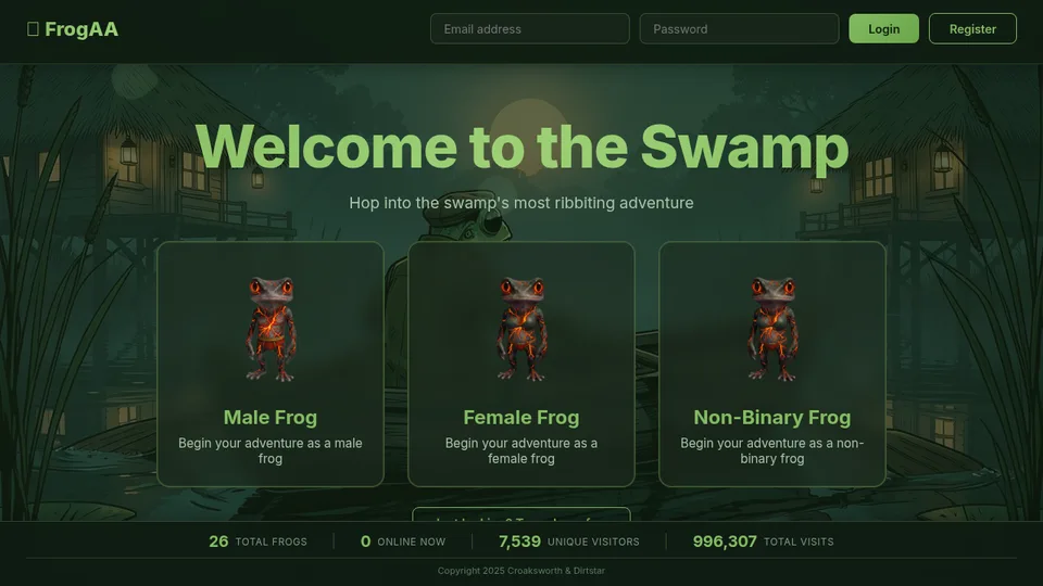 Frog Adoption Agency home page