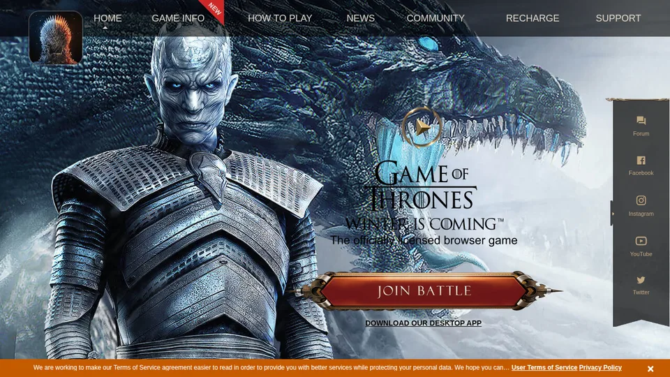Game of Thrones Winter is Coming home page