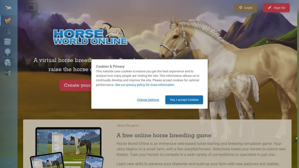 Horse World Online home page