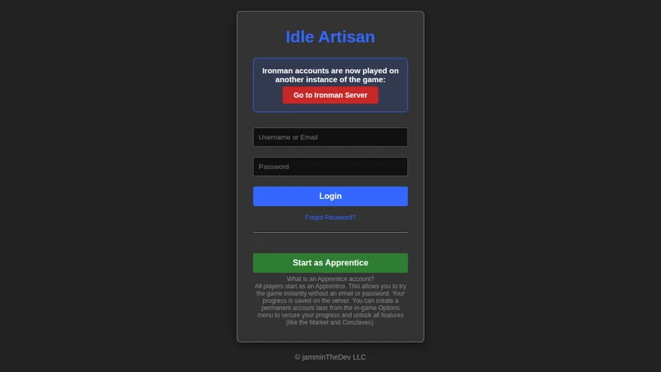 Idle Artisan home page