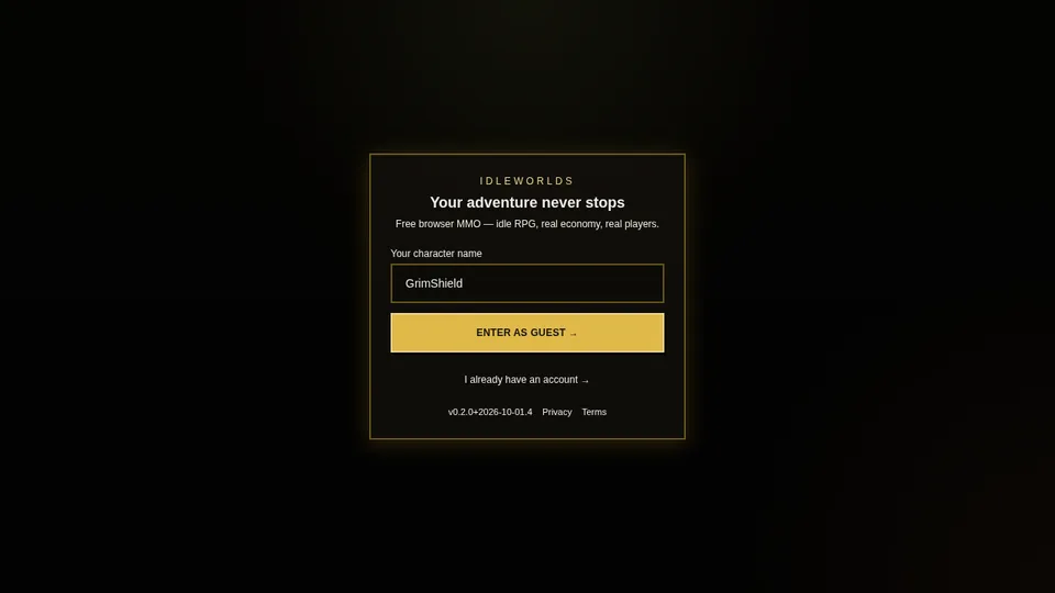 IdleWorlds home page