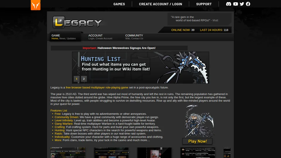 Legacy Online home page