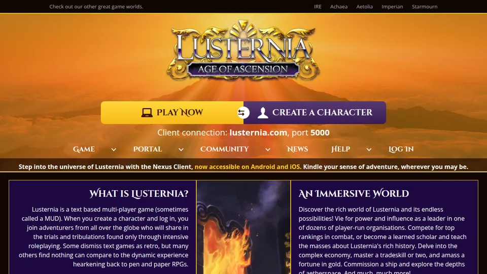 Lusternia home page