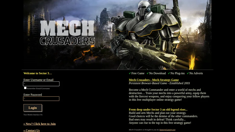 Mech Crusaders home page