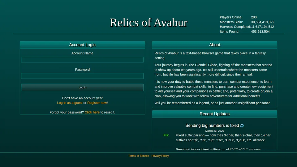 Relics of Avabur home page