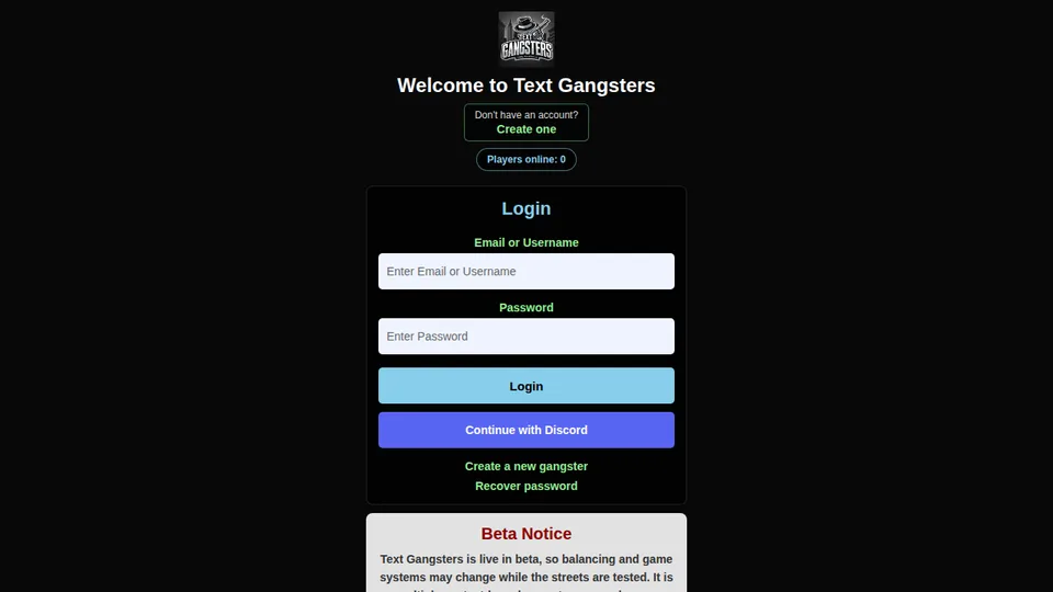 Text Gangsters home page