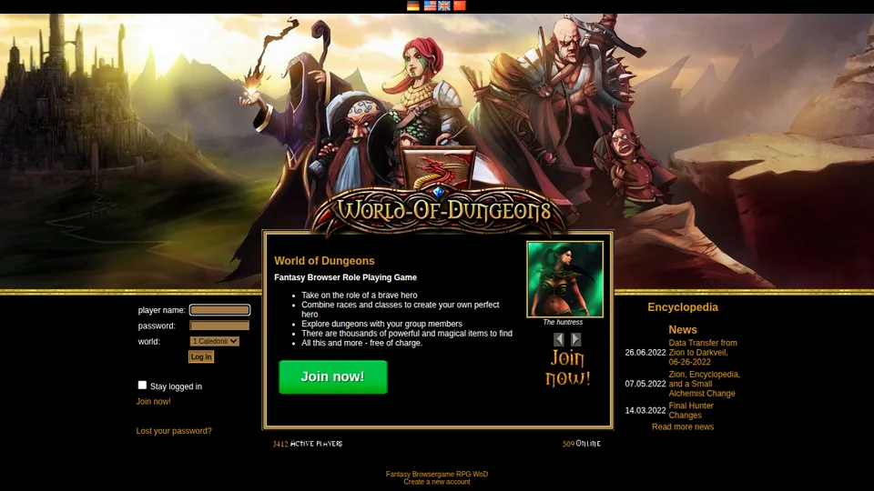 World of Dungeons home page