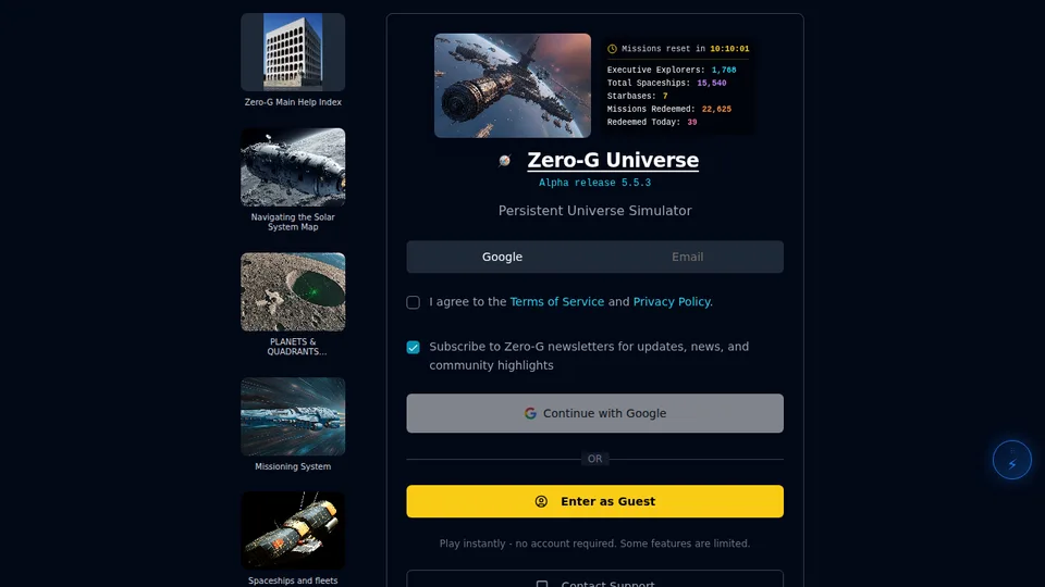 Zero-G home page